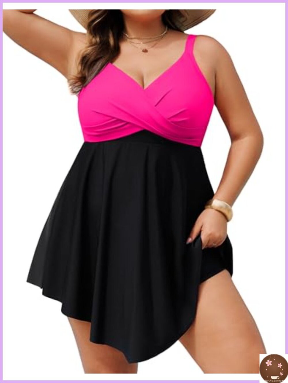 Plus Size One Piece Swimsuit Tummy Control Swim Dress V-Neck